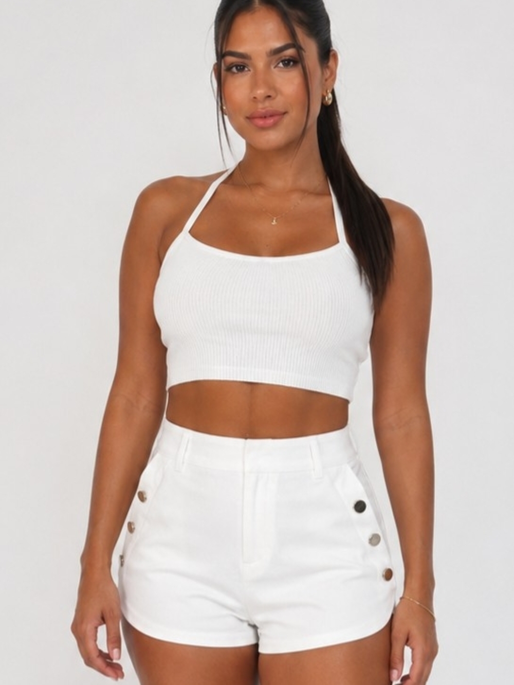 Double Zero White High-Waist Button Detail Shorts – Size M